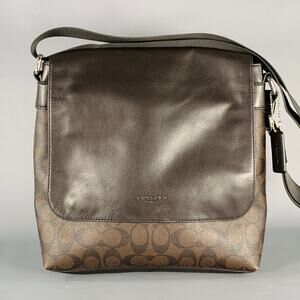 COACH Brown Logo Coated Canvas Leather Crossbody Bag